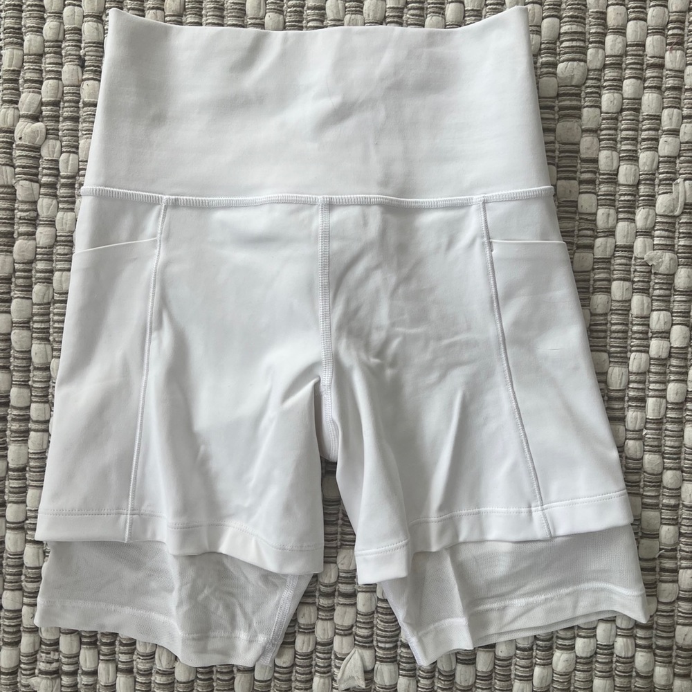 White Athleta Bike shorts with mesh detail